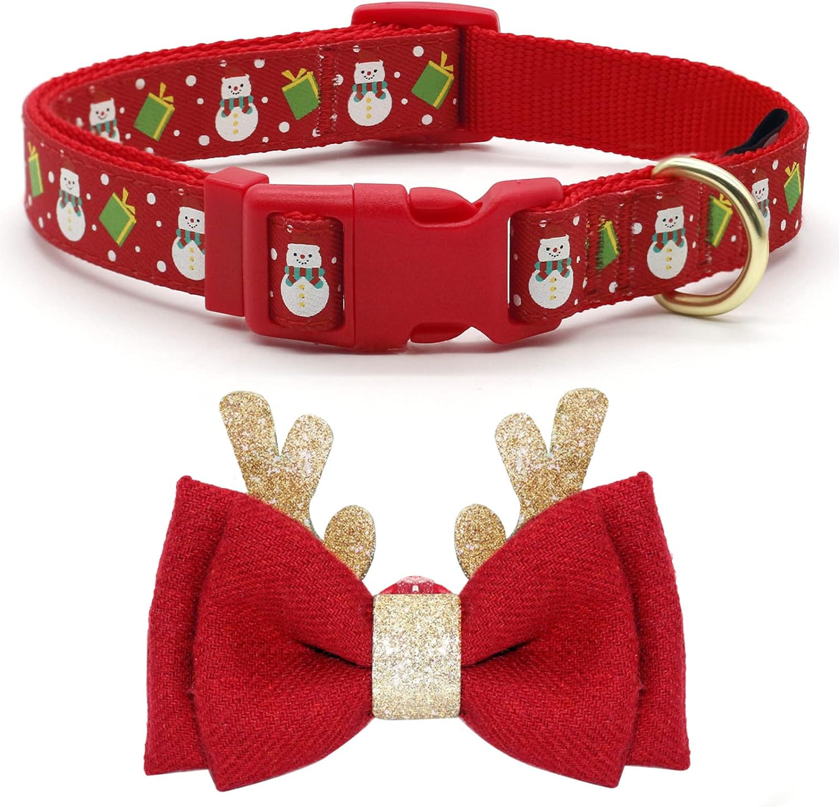 FurTip Christmas Dog Collar with Christmas Bow Tie