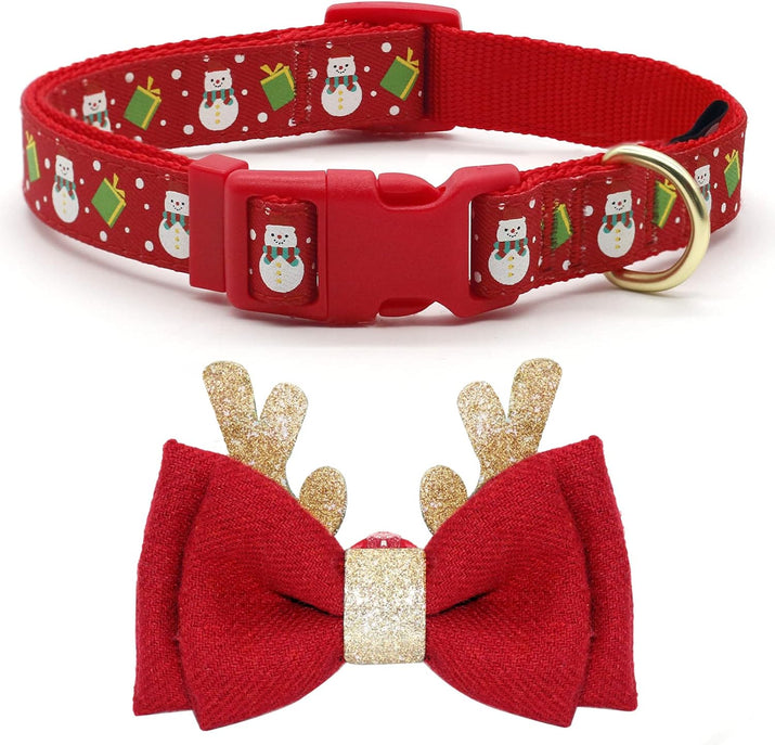 FurTip Christmas Dog Collar with Christmas Bow Tie