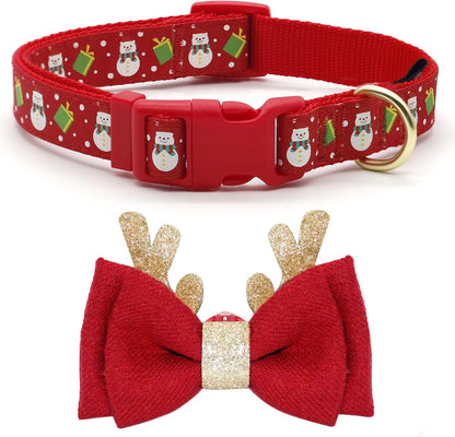 FurTip Christmas Dog Collar with Christmas Bow Tie