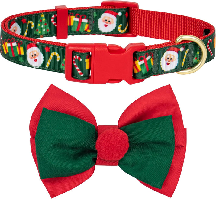 FurTip Christmas Dog Collar with Christmas Bow Tie