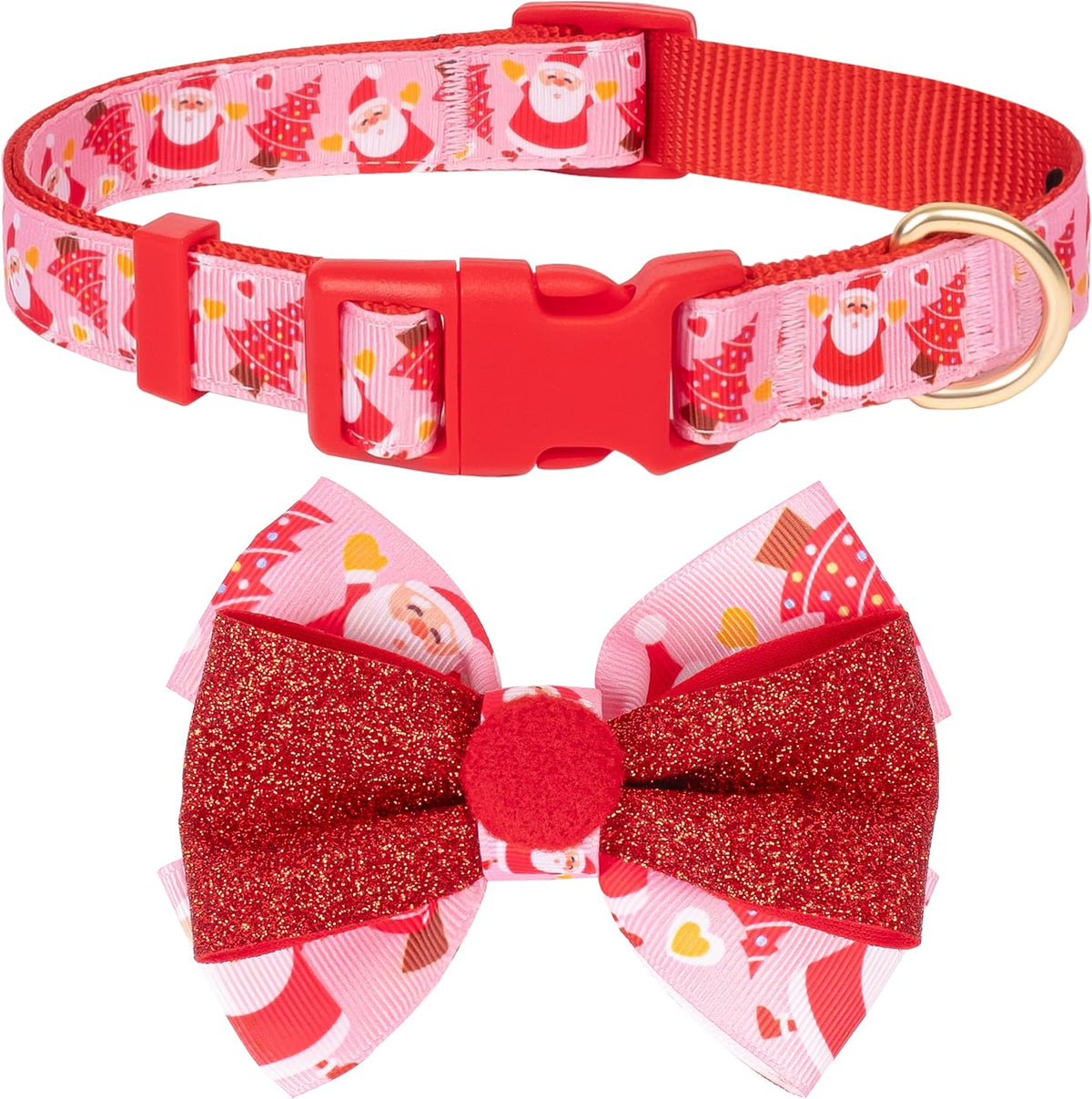 FurTip Christmas Dog Collar with Christmas Bow Tie