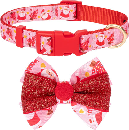 FurTip Christmas Dog Collar with Christmas Bow Tie