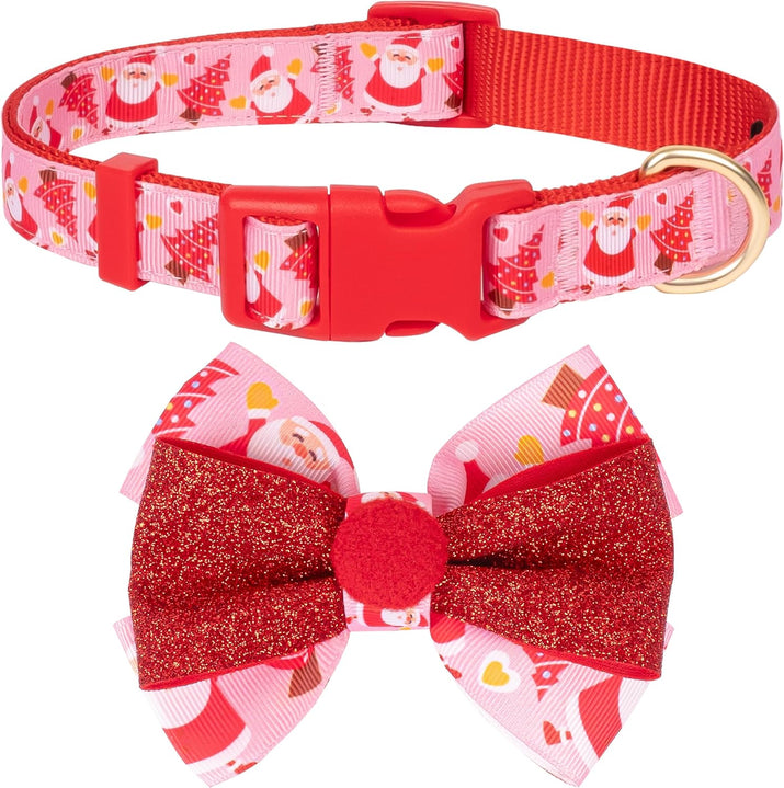 FurTip Christmas Dog Collar with Christmas Bow Tie