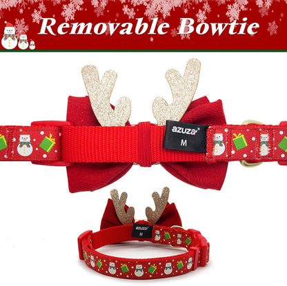 FurTip Christmas Dog Collar with Christmas Bow Tie