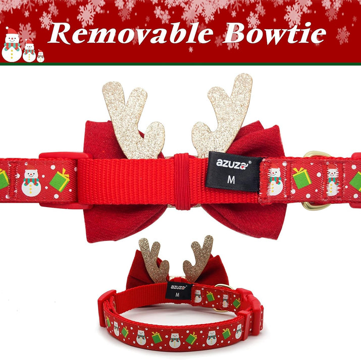 FurTip Christmas Dog Collar with Christmas Bow Tie