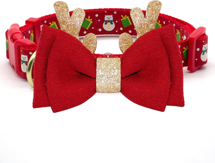 FurTip Christmas Dog Collar with Christmas Bow Tie
